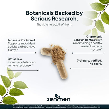 Zenmen Daily Tick Guard Immune Support Supplement - Improved Formula - Japanese Knotweed, Cat's Claw, Chinese Skullcap, Cryptolepis Sanguinolenta, Sweet Wormwood - 180 Vegan Capsules, Made in The USA
