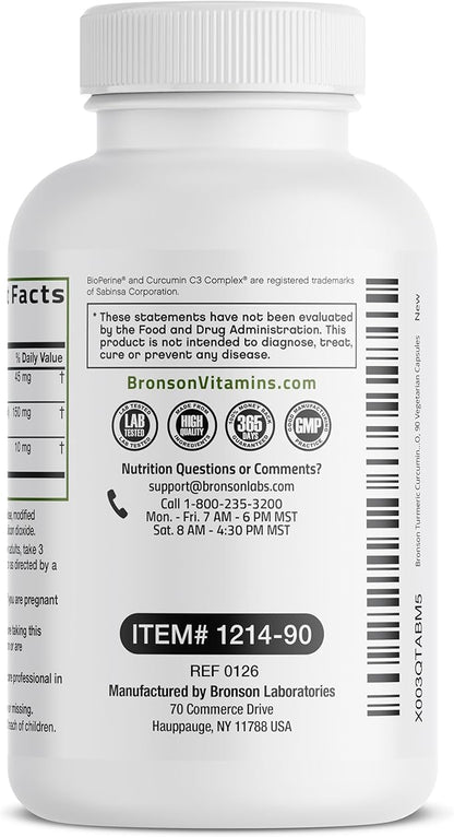 Bronson Turmeric Curcumin Extra Strength - Antioxidant, Joint & Digestion Support with BioPerine, Non-GMO, 90 Vegetarian Capsules