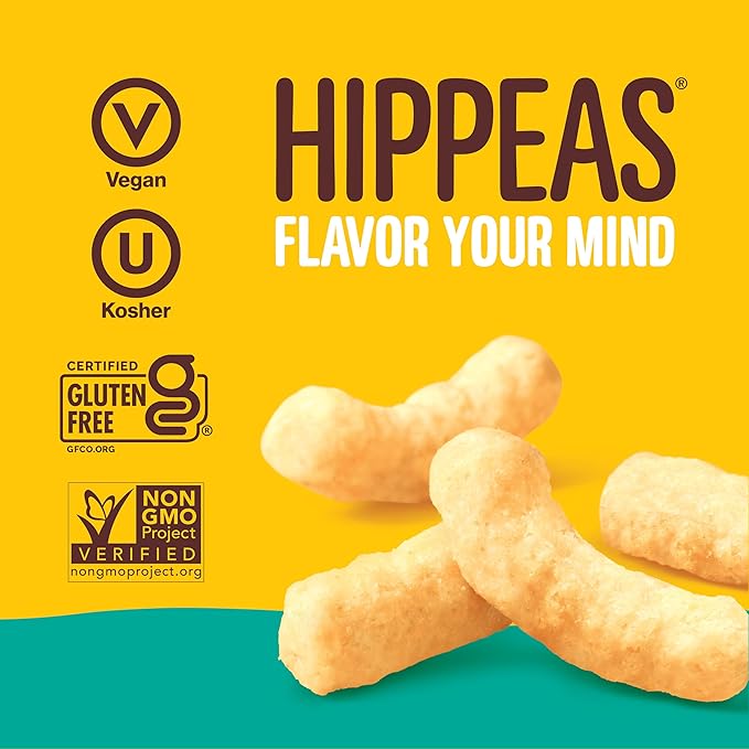 HIPPEAS Chickpea Puffs, Cheezy Vibes, Gluten Free Snacks, Dairy Free, Vegan, 0.8oz, Pack of 18, 3g Protein, 2g Fiber, Crunchy, Nutritious, Baked Plant Protein Snack, Non-GMO, Kosher