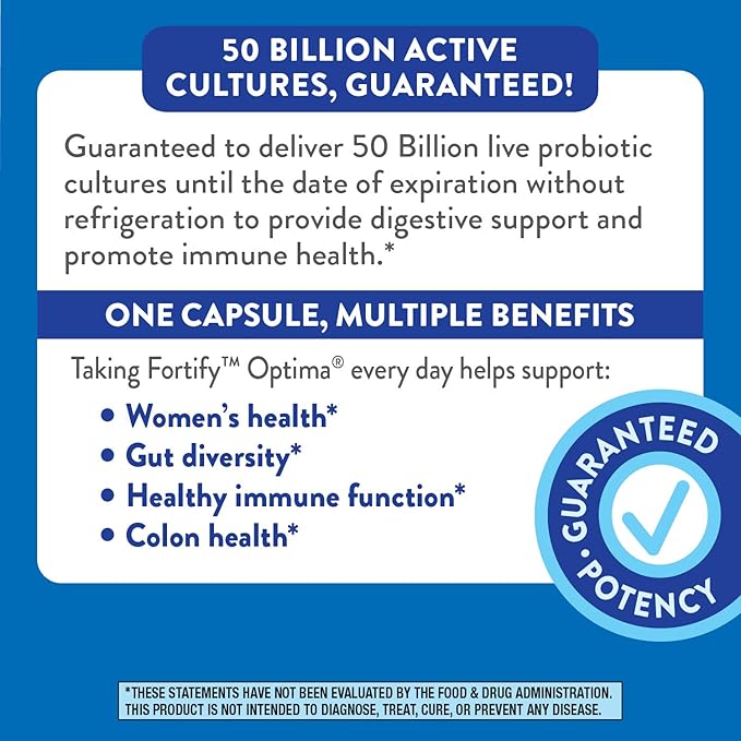 Nature's Way Fortify Optima Women's Probiotics, 50 Billion Live Cultures, 7 Strains, Supports Digestive and Immune Health*, 30 Capsules (Packaging May Vary)