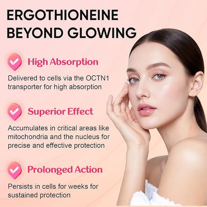 L-Ergothioneine with Collagen Peptides, Hyaluronic Acid | 2X Antioxidant of Glutathione | 11-in-1 Collagen Supplement for Women | Skin, Brain, Immune, Cognitive Support | 60 Capsules