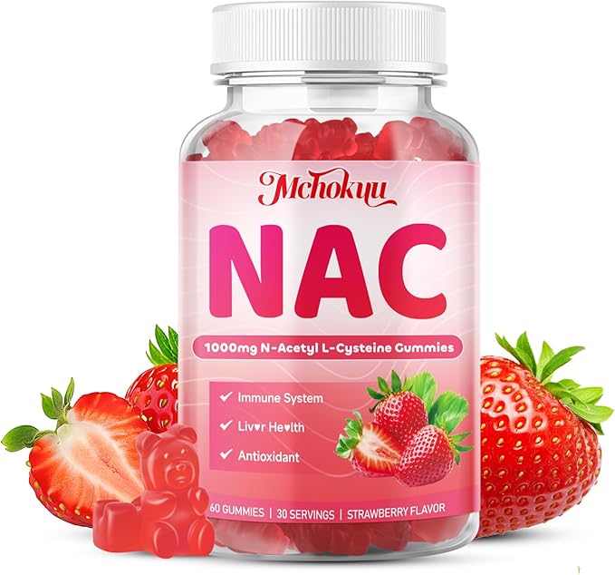 NAC Gummies for Adults & Kids 1000mg Per Serving, NAC Supplement N-Acetyl Cysteine for Immune, Glutathione & Antioxidant Support, Sugar-Free Vegan Strawberry Flavor, 60 Count
