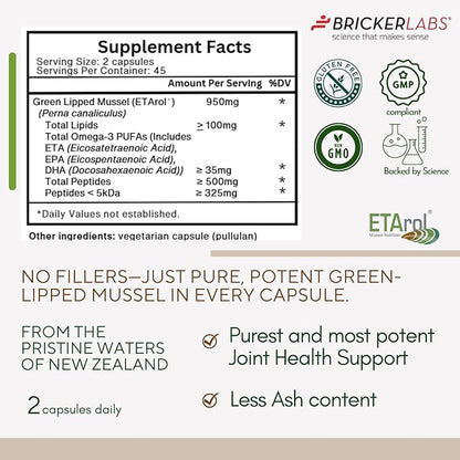 Bricker Labs Omega Cyclo - Mussel Joint Health Supplement, Premium New Zealand Green Lipped Mussel, Full Spectrum Omega Joint Supplements for Joint Health and Comfort, 90 Capsules