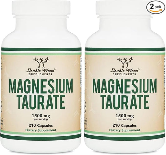 Magnesium Taurate Supplement for Cardiovascular Health to Boost Magnesium Levels (1,500mg per Serving, 210 Vegan Capsules) Non-GMO, Gluten Free, by Double Wood Supplements (Pack of 2)