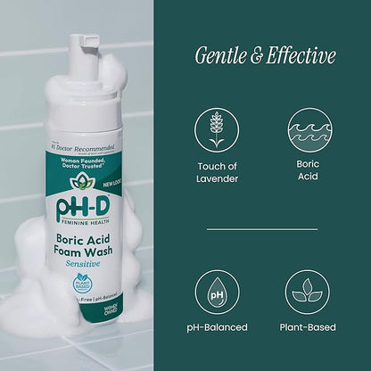 pH-D Feminine Health - Boric Acid Foam Wash - pH-Balanced, Paraben-Free, and Plant-based (Sensitive, 6 Fl Oz (Pack of 2))