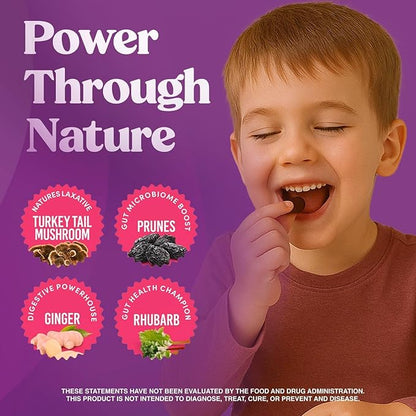 Fungiments Super Prune Kids – Constipation Relief & Digestive Support, Turkey Tail Mushrooms, Prebiotic Fiber, Rhubarb, Ginger & Chamomile – Gut Health, Debloating & Regularity (30 Gummies (Kids))