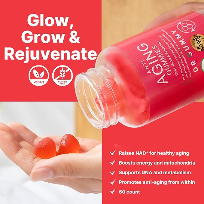 Anti-Aging Gummies with Nicotinamide Riboside (NR) – NAD⁺ Support for Cellular Energy & Mitochondrial Health – Metabolism & Vitality Support – Strawberry Flavor, 60 Gummies