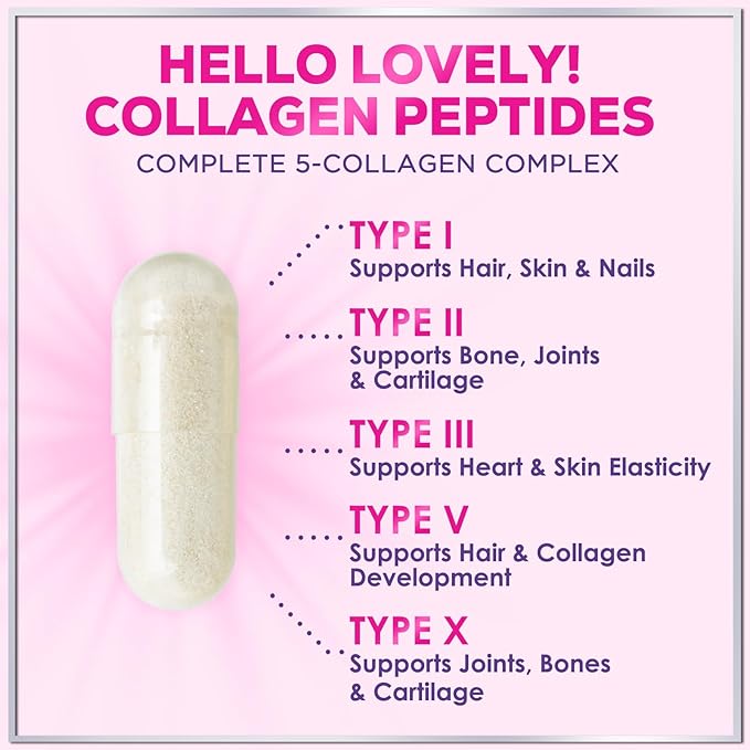 Multi Collagen Peptides Complex - Advanced Hydrolyzed Collagen Supplement Pills with Type I, II, III, V & X - Hair, Skin, Nail & Joint Support Supplement for Women & Men - USA Bottled - 120 Capsules