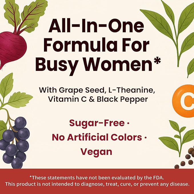 2 Pack Beet Root Gummies – Blood Pressure Support & Mood Support, Super Nitric Oxide Beets Supplement with Grape Seed, L-Theanine & Vitamin C, Sugar-Free Vegan, 30:1 Beet Root Extract, 120 Chews