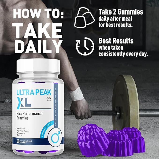Ultra Peak XL Gummies for Men, Official UltraPeak XL Male Gummys with All Natural Ingredients, Ultra PeakXL Maximum Strength Health and Wellness Multivitamin Supplement Formula Gummys (60 Gummies)