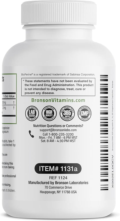 Bronson DIM 200 MG Supplement Diindolymethane with BioPerine for Enhanced Absorption, Estrogen Metabolism & Maintains Balanced Hormone Levels, 60 Vegetarian Capsules