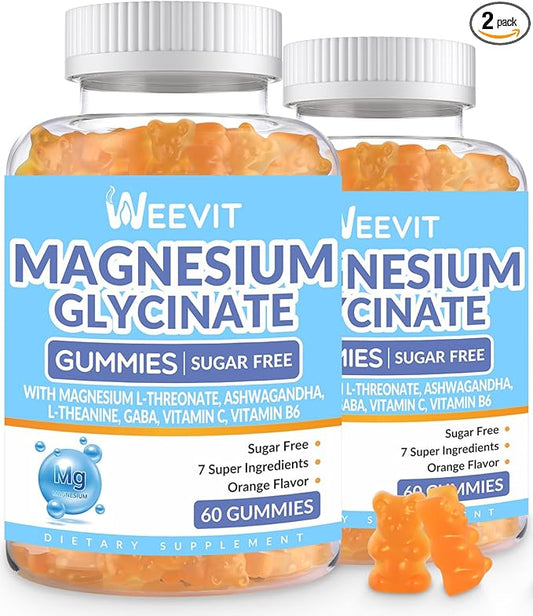 Sugar-Free Magnesium Glycinate Gummies with L-Threonate, Magnesium Supplements for Women and Men with Ashwagandha, L-Theanine, GABA, Vitamin C, B6