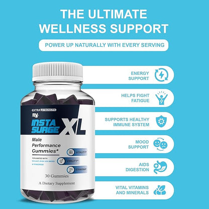 BLUE VIBE Insta Surge XL Performance Gummies, InstaSurgeXL Advanced Overall Health and Daily Natural Performance Formula Supplement, InstaSurge XL Maximum Support (1 Pack - 30 Gummies)