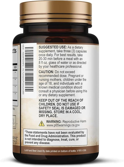 Turmeric Curcumin Supplement with 95% Curcuminoids, Organic Turmeric & Ginger 1750mg, BioPerine Black Pepper for Best Absorption, Nature's Vegan Joint Support, Non-GMO, Bottled in USA - 360 Capsules