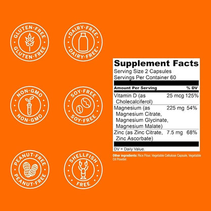 Live Conscious Magwell Magnesium Zinc & Vitamin D3 - Magnesium Glycinate, Malate, & Citrate - Triple Supplement for Women & Men - for Sleep, Bone, Heart, Immune Support - 120 Caps