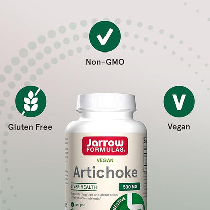 Jarrow Formulas Artichoke 500 mg - Standardized Artichoke Extract - 180 Servings (Veggie Caps) Support Liver Health & Digestion - Dietary Supplement - Non-GMO - Gluten Free - Vegan
