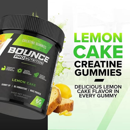 Bounce Pro Creatine Monohydrate Gummies for Men & Women, Low Calorie, 6G of Creatine per Serving, Vegan, Anti-Melting, Gluten-Free, Non-GMO (75 Count (Pack of 1), Lemon Cake)