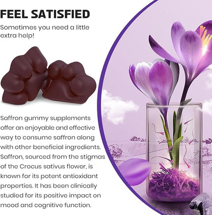 Saffron Gummies 88.5 mg with Magnesium, Max Strength Saffron Supplements with St. John’s Wort, GABA, Rhodiola, Rosemary & Passion Flower Extracts for Mood, Focus - 120 Servings