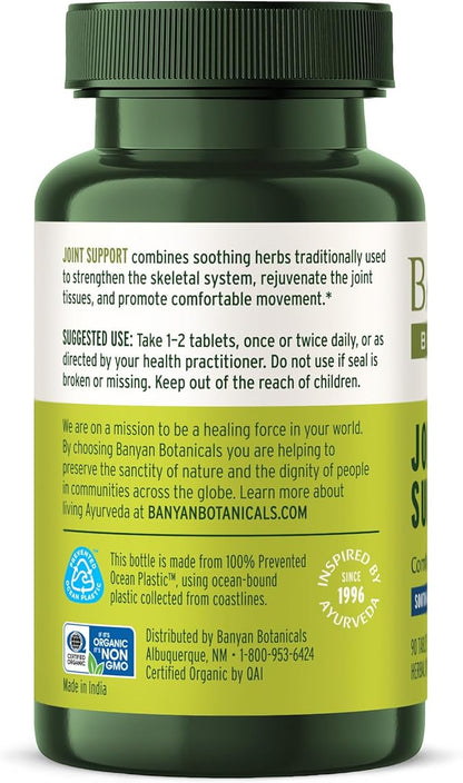 Banyan Botanicals Organic Joint Support–Advanced Mobility & Flexibility Supplement with Boswellia,Guggulu Resin & Turmeric–Natural Lubrication for Cartilage, Bones & Muscles-90 Tablets-USDA Organic