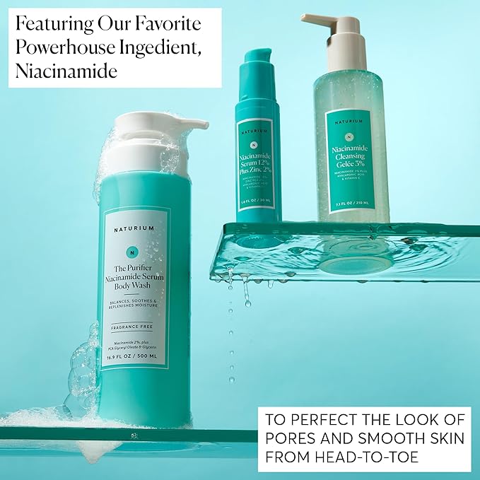 Naturium The Purifier Niacinamide Serum Body Wash, Cleansing & Hydrating Gel-Serum, Dermatologist Tested, Paraben & Cruelty Free, 16.9 oz