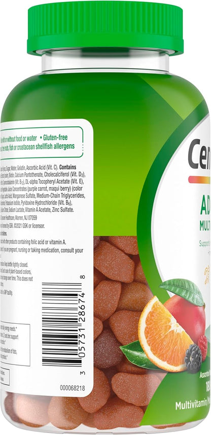 Centrum MultiGummies Gummy Multivitamin for Adults, Multivitamin/Multimineral Supplement with Vitamins D, B and E, Assorted Fruit Flavor - 18 Count
