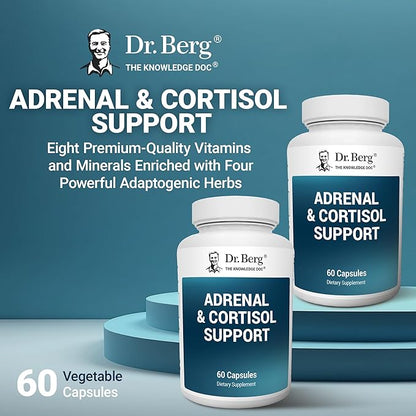 Dr. Berg Adrenal & Cortisol Capsules - Adrenal Supplement & Cortisol Manager - Mood, Focus, Relaxation and Stress Support - Adrenal Supplements with Ashwagandha Extracts - 60 Capsules