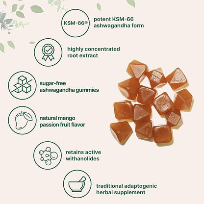 Micro Ingredients KSM-66 Ashwagandha Gummies, 120 Count | Sugar Free Mango Passion Fruit Flavor | Potent Root Extract | Stress, Relaxation, & Sleep Support* | Non-GMO