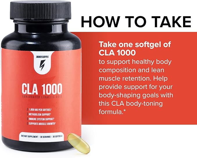 InnoSupps CLA 1000mg - CLA Supplements with Safflower Oil - Supports Metabolism, Lean Muscle Recovery and Growth, Stamina, and Immune Health (30 Capsules)