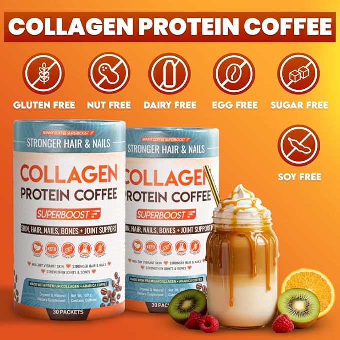 Collagen Peptides Coffee Powder for Weight Loss – Supports Digestion, Bloating, Energy & Focus, Fat Burning, Joint, Skin, Hair & Nails – High-Protein for Women & Men (90 Servings)