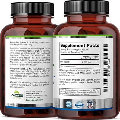 Zazzee 40:1 Ratio Myo and D-Chiro Inositol Supplement for Women | Myo Inositol Capsules Plus D-Chiro for Cycle Regulation Ovarian Support & Overall Hormone Balance for Women - Vegan & ISO Lab Tested