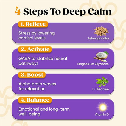 Venture Pal Calm Drink Mix, Cortisol Reducer and Sleep Aid with Magnesium Glycinate, Ashwagandha, L-Theanine,Vitamin D, Calm Magnesium Powder for Relax & Focus, No Sugar, Non GMO, Vegan & Gluten-Free