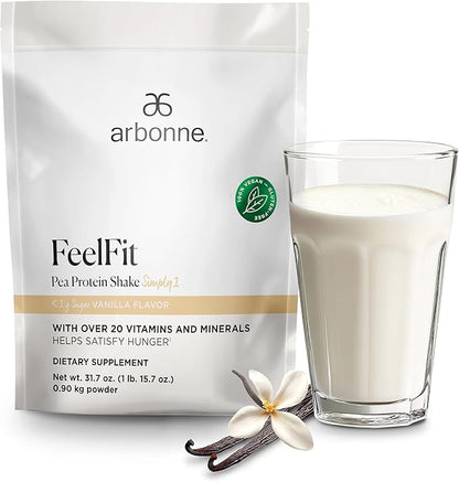 Arbonne Feelfit Pea Protein Shake - Daily Supplement Powder, Vegan Protein for Support of Overall Health, Energy and Well-Being, Vanilla