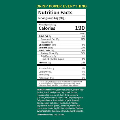 CRISP POWER Protein Pretzels, Everything, 28G Protein, High Protein Snack, High Fiber, Low Carb Crunchy Pretzel Snacks, No Added Sugar, 1.75 oz Bags, 6 Pack, Vegan, Keto