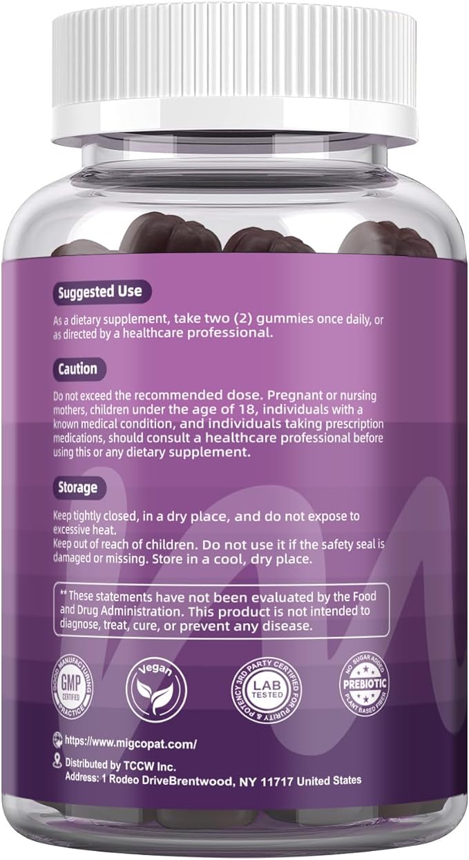 Migcopat Pre Post Probiotics Gummies, Probiotic Prebiotic Postbiotic Digestive Enzymes with Fiber, 120 Billion CFU Probiotics Complete Gut Support, Sugar Free, Vegan, BlackBerry Flavor, 60 Cts