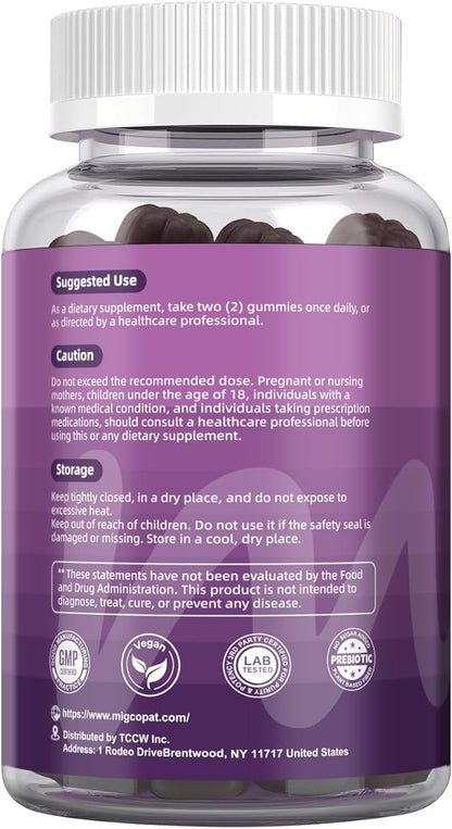 Migcopat Pre Post Probiotics Gummies, Probiotic Prebiotic Postbiotic Digestive Enzymes with Fiber, 120 Billion CFU Probiotics for Gut Health, Sugar Free, Vegan, BlackBerry Flavor, 120 Cts