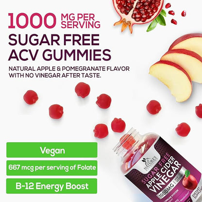 Apple Cider Vinegar Gummies for Weight Loss, Zero Sugar - Apple Cider Vinegar Powder 1000mg Per Serving - Vegan Apple Cider Vinegar Gummy for Detox & Cleanse - Sugar Free ACV Supplement - 120 Gummies