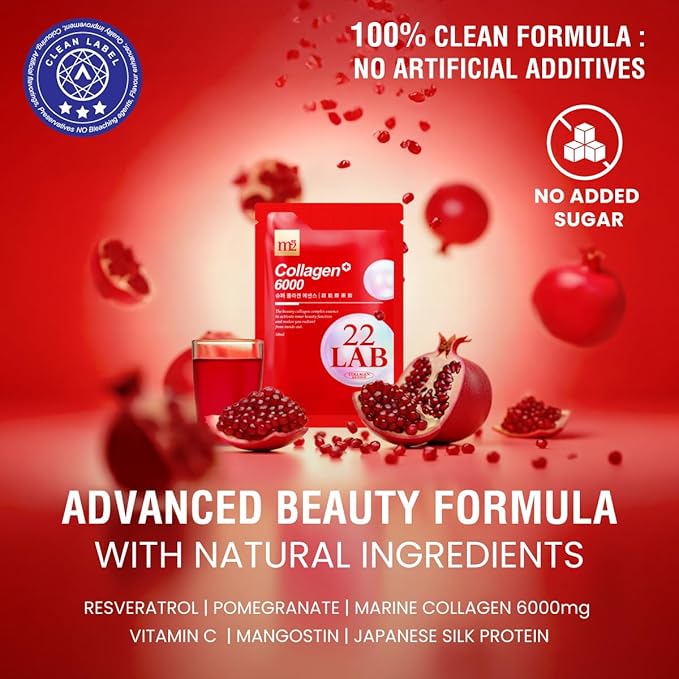 m2 Super Collagen Drink Liquid, Super Concentrate 6000mg Dual Peptide Collagen, Secrets of Korean Celebs, 68% More Collagen After 24 Hours, Drink from Pouch, No Added Sugar (8pk)