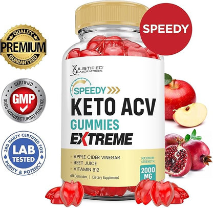 Justified Laboratories (5 Pack Speedy Keto ACV Gummies Extreme 2000MG Speedy Keto Gummies Advanced Formula Apple Cider Vinegar with Pomegranate Beet Juice Powder B12 Vegan Non GMO 300 Gummys