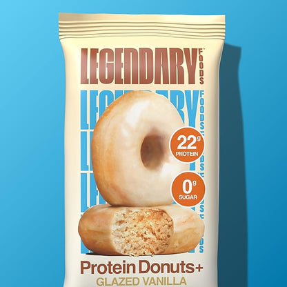 Legendary Foods Protein Donuts - 22g Protein, Glazed Vanilla, Zero Sugar Snack, Gluten Conscious, Low Carb, Keto Suitable, Diabetic and GLP-1 Diets - 8 Pack with Two Donuts per pack