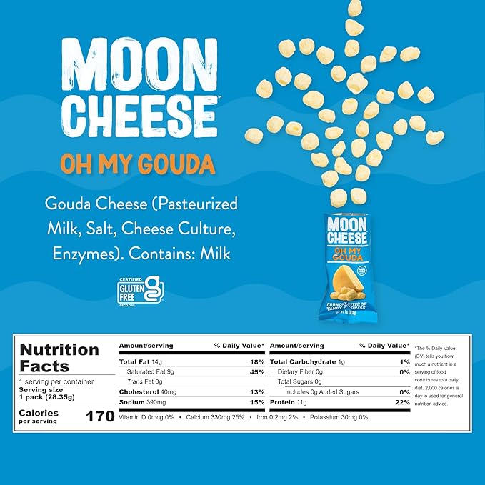 Moon Cheese Oh My Gouda Cheese Bites, 1 Ounce, 12-Pack, Crunchy, Packed With Protein & Calcium, Keto, Gluten Free