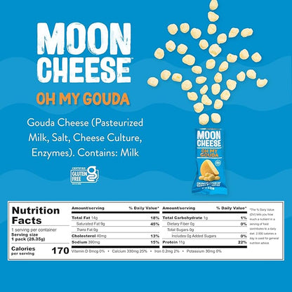 Moon Cheese Oh My Gouda Cheese Bites, 1 Ounce, 12-Pack, Crunchy, Packed With Protein & Calcium, Keto, Gluten Free