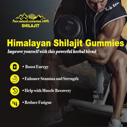 Shilajit Gummies,Pure Shilaljit Gummies,No Added Sugar,Non-GMO,Natural Organic,Ashwagandha, Gokshura | Fulvic Acid & 85+ Trace Minerals for Men- 60 Gummies(Individually Wrapped)