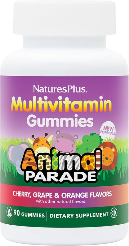 NaturesPlus Animal Parade Multivitamin Children's Gummies - 90 Count - Assorted Cherry, Grape & Orange Flavors - Supports Immune System - Vegetarian, Gluten Free - 30 Servings