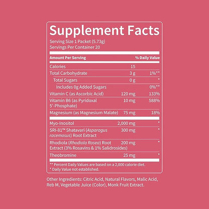 Nello Superbalance Hormonal Support Drink Mix, SRI-81 Shatavari, Myo-Inositol, Rhodiola Rosea, Vitamin C, Magnesium, Theobromine, Blueberry Acai (Pack of 20)