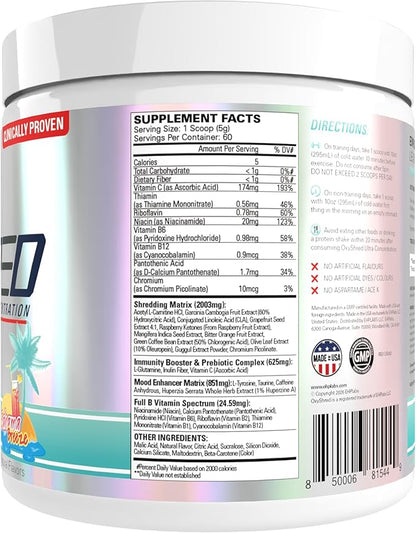 EHP Labs OxyShred Pre Workout Powder - Preworkout Powder with L Glutamine & Acetyl L Carnitine, Energy Boost Drink - Bahama Breeze/Beach, 60 Servings