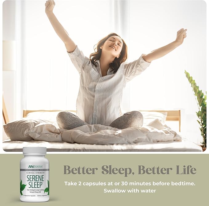 American Nutriceuticals - Serene Sleep Aid - with Melatonin & Magnesium - All Natural Sleep Aid for Adults -Long-Lasting - 60 Capsules -30 Day Supply