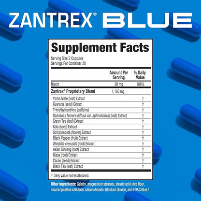 Zantrex Blue Energy & Thermogenesis Boost Energy | Weight Loss Supplement for Appetite Control, Increased Calorie Burn and Supports GLP-1 Levels | 60 Count
