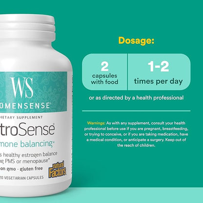 Natural Factors WomenSense EstroSense - Daily Hormonal Balance Support Supplement - Supports Healthy Menstruation & Menopause - Non-GMO Natural Supplement - 120 Vegetarian Capsules (60 Servings)