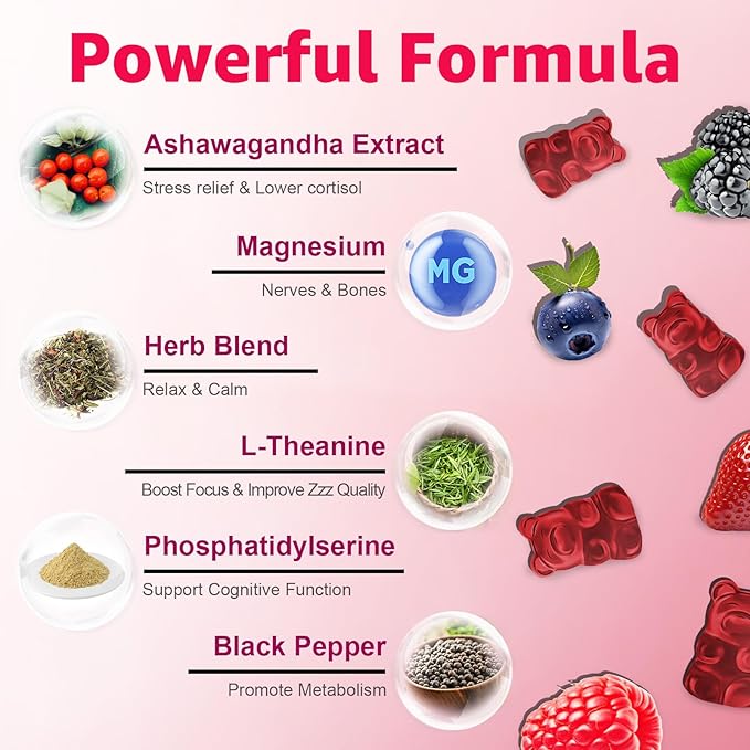2 Packs Cortisol Gummies - Cortisol Supplements for Women & Men with Ashwagandha, Magnesium, L-theanine for Cortisol Balance, Support Relaxation, Energy, Zzz, Mixed Berry Flavor, 120Ct